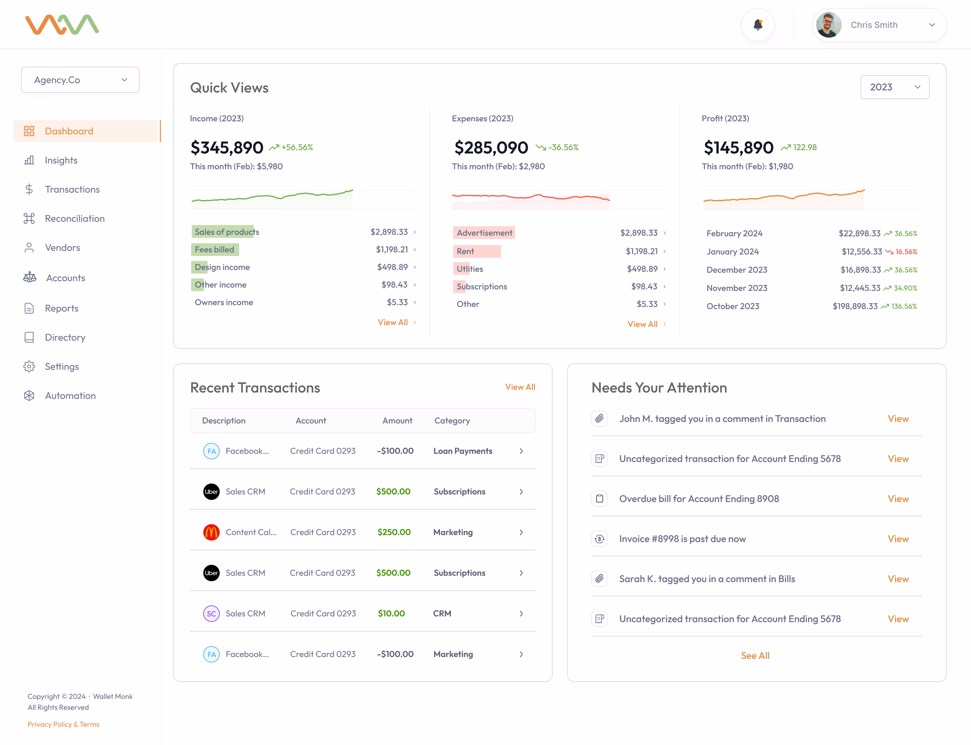 FinCore: Summary Dashboard, screen 2
