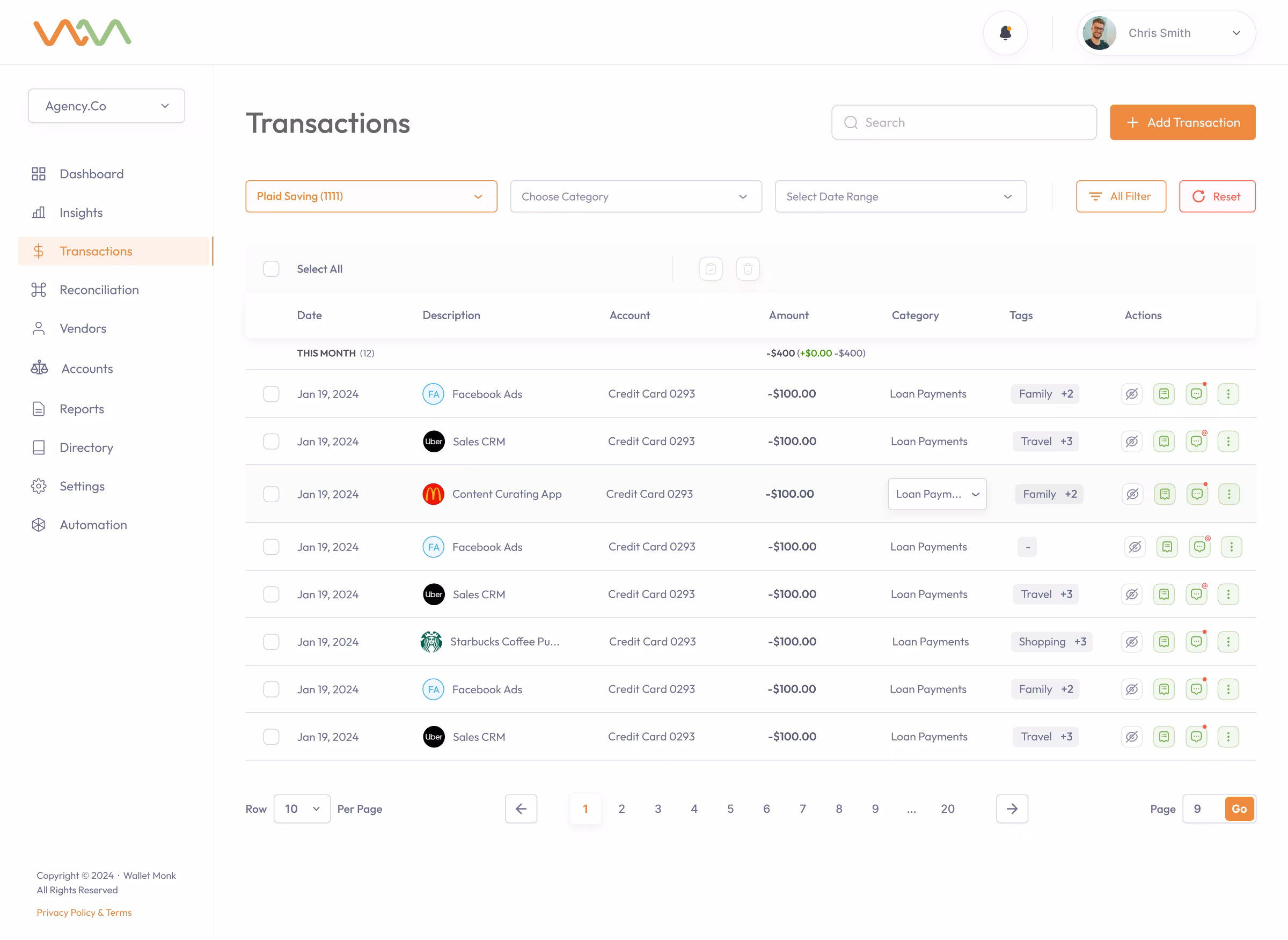 FinCore: Transactions, screen 5