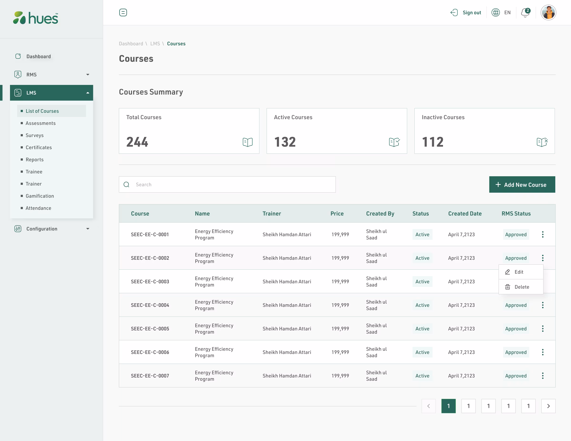 Hues LMS: Training Courses, screen 6