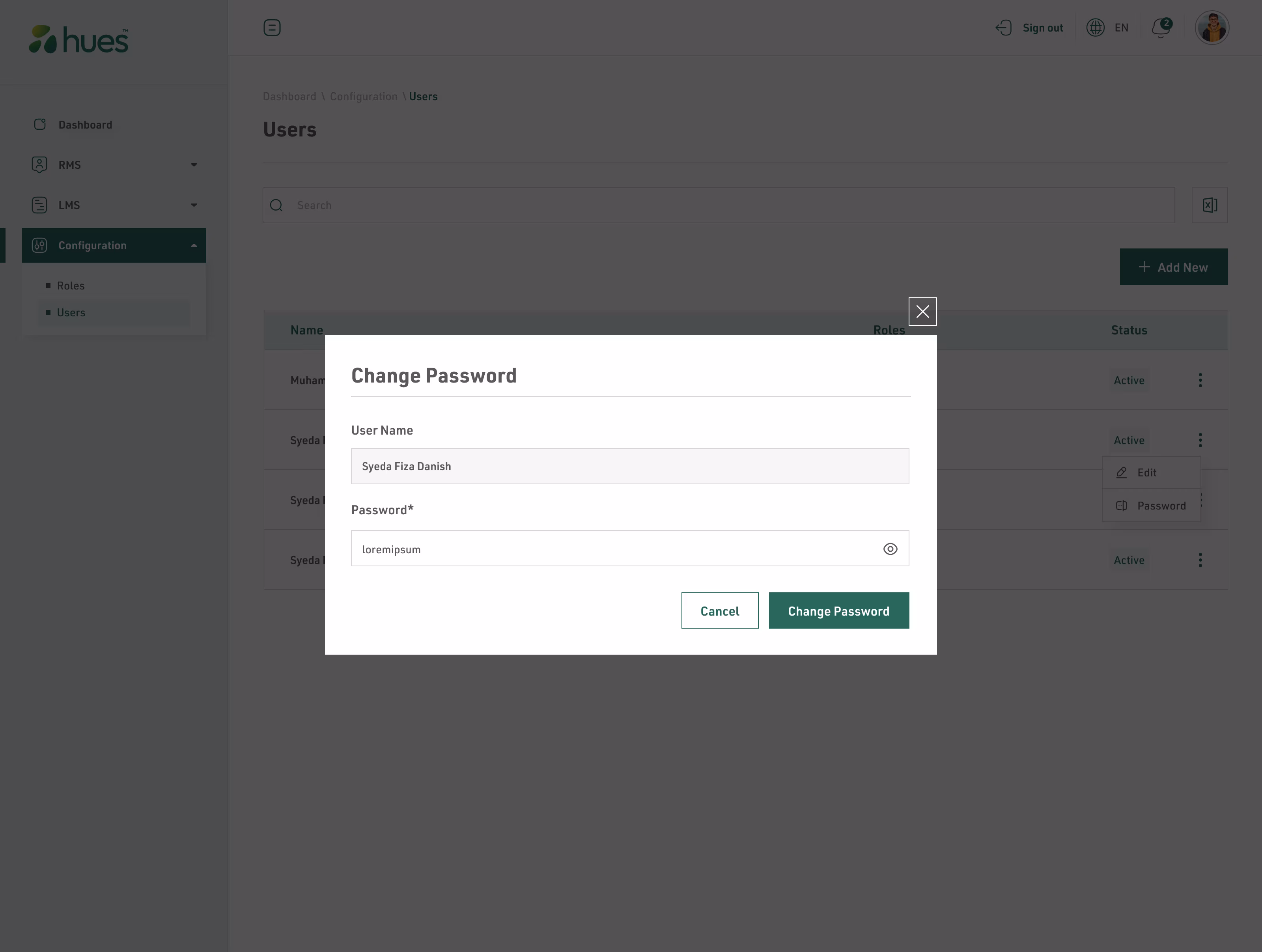 Hues LMS: Configuration, screen 3