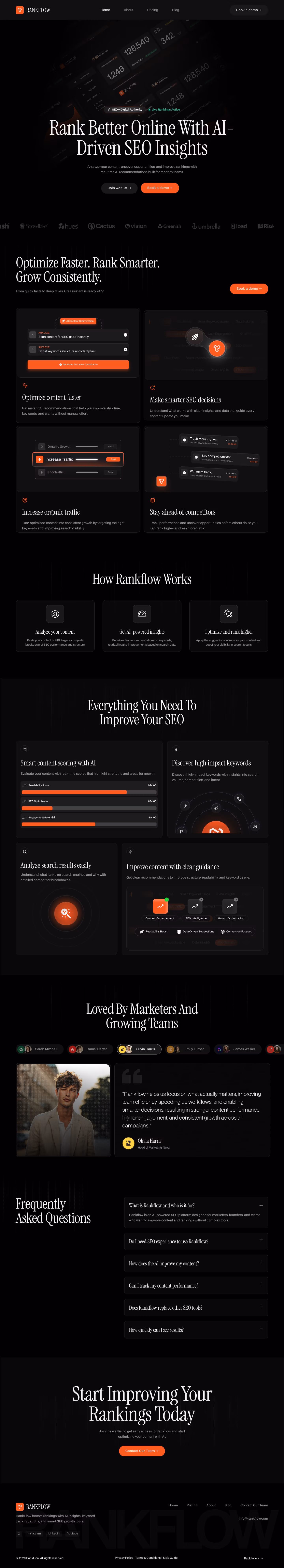 Rankflow: Website, screen 1